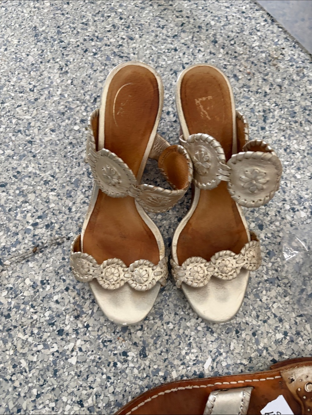 Jack Rogers Metallic Silver Floral Leather Slide Heels